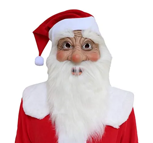Bozaap - Maschera di Babbo Natale Integrale in Lattice, con Barba Bianca Rossa, per Feste...
