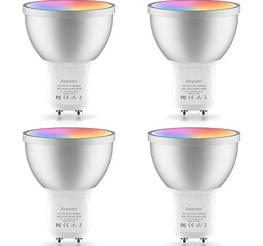 Lampadina LED Intelligente WiFi GU10, Aoycocr Smart Alexa Faretto, 50 W, 6500 Kelvin, Colo...
