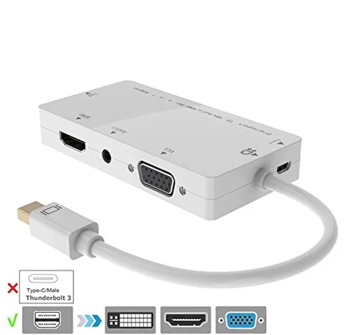 YIWENTEC 4-in-1 mini DisplayPort (compatibile Thunderbolt 2) a HDMI/DVI/VGA adattatore cav...