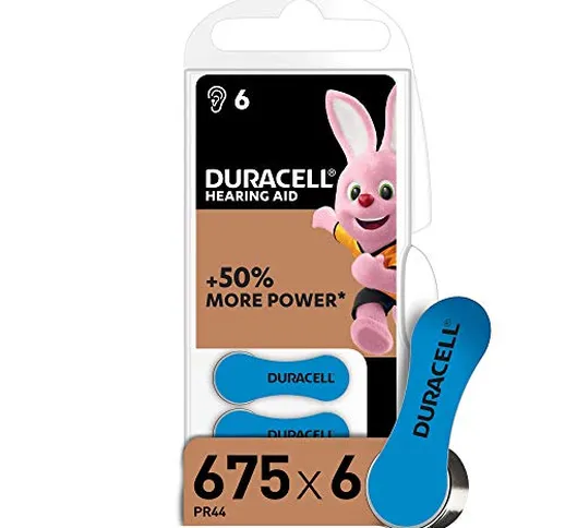 Duracell 675 - Batterie per Apparecchi Acustici con Easy Tab, Confezione da 6, Blu
