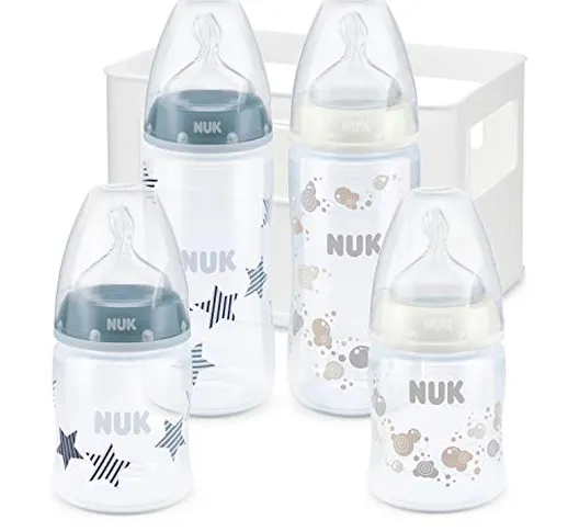 NUK, First Choice Plus, Set con 4 Biberon, con Tettarelle in silicone e scatola per bibero...