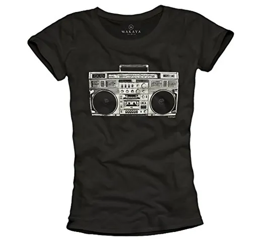 MAKAYA Hip Hop Abbigliamento T-Shirt - Ghettoblaster - Maglietta Swag Dope Old Skool Nera...