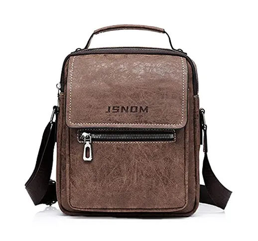 JSNOM Borsello Uomo Tracolla Pelle : Borsa Spalla Piccola con Tasca Posteriore Antifurto p...