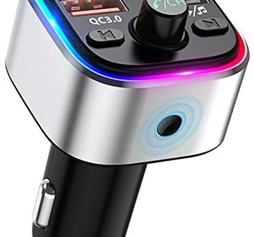 Bovon Trasmettitore Bluetooth per Auto, [6 LED Controluce] Wireless FM Transmitter Bluetoo...