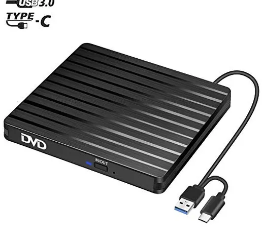 BEVA Masterizzatore CD DVD Esterno, Unità DVD Esterna USB 3.0 Type-c +/-RW Dispositivo Let...