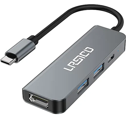 Hub USB C, 4 in 1 adattatore USB C HDMI, adattatore portatile multiporta con 4K HDMI, 87W...