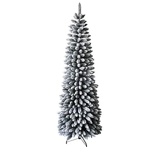 Albero di Natale slim Dimitri innevato 180cm | Albero Artificiale in PVC con neve snello p...