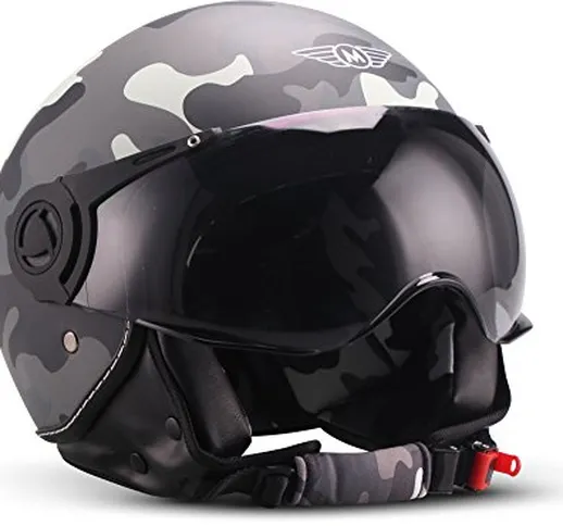 MOTO Helmets® H44 „Camouflage“ · Casco · Jet omologato Moto Demi-Jet Vintage Scooter Motor...