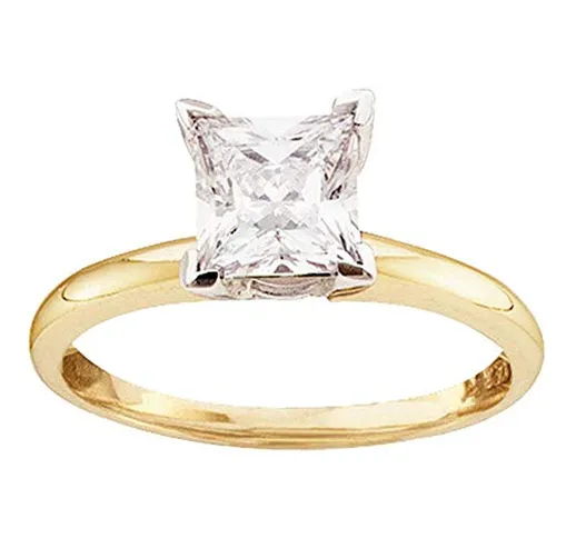 Da donna in oro giallo 14 kt principessa diamante solitario da sposa anello di fidanzament...