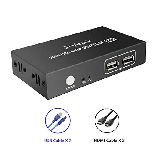 PW-SH0201B HDMI 4K Ultra HD 2x1 HDMI KVM Switch 4K*2K@30 Hz Y:U:V4: 4: 4 con 2 PCS 5ft Cav...