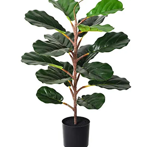 YQing 70cm Ficus Lyrata Artificiale, Ficus Elastica Pianta Fichi Albero con Vaso, Ficus Be...