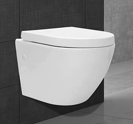 ECD Germany WC Sospeso a Muro Water Design in Ceramica Corto senza Bordo Toilette con Sedi...