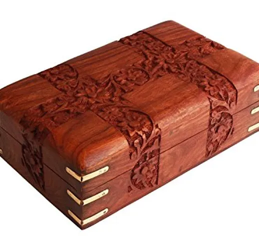 Store Indya, Mano di Charme in legno intagliato gingillo decorativi Jewellery Box (15.2 X...