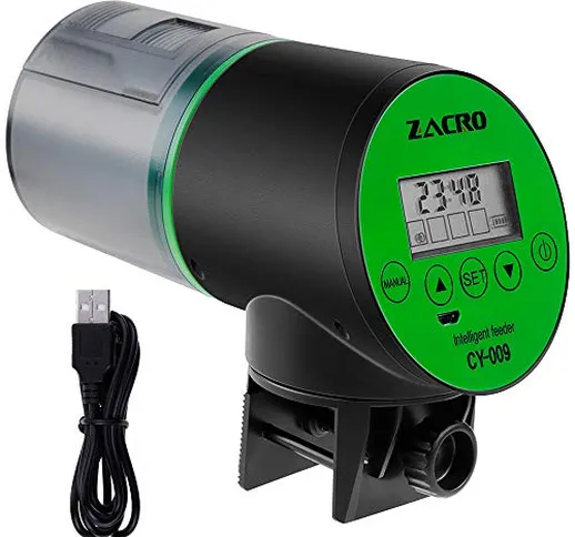 Zacro - Distributore Automatico di mangime per Pesce, con Cavo di Ricarica USB per Acquari...