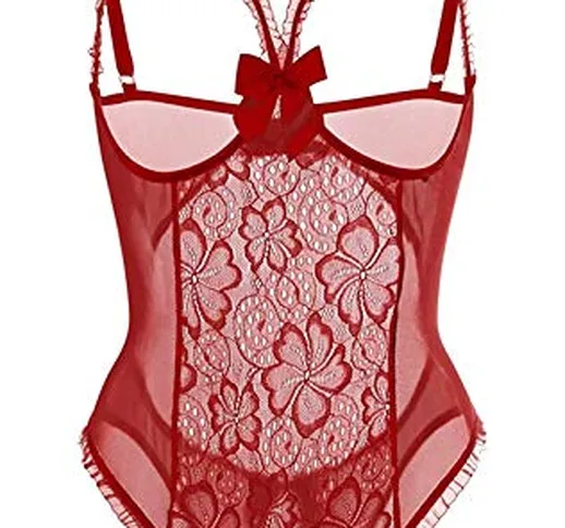 Yutdeng Donna Sexy Completi Intimi Camicie Pizzo Ricamo Seno Nudo Lingerie Babydoll Bianch...