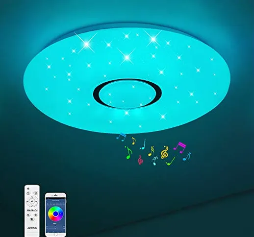 JDONG - Plafoniera Bluetooth 18 W Ø 30 cm, lampada da soffitto a LED con altoparlante, tel...