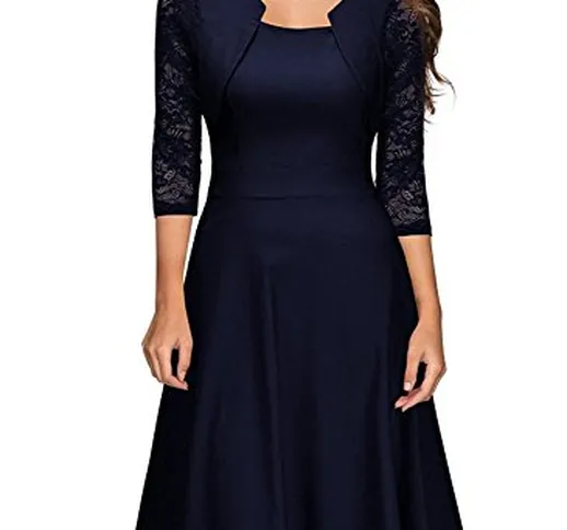 emmarcon Elegante Abito Cerimonia da Donna Manica in Pizzo a 3/4 Vestito Corto Sera Party...