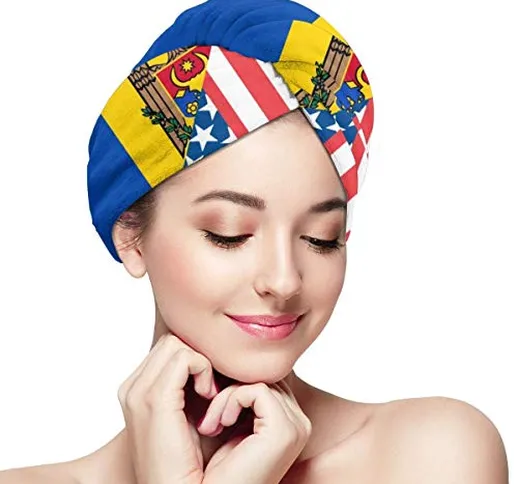 Asciugamani per capelli con bandiera americana e Moldavia Avvolgere rapidamente i bottoni...