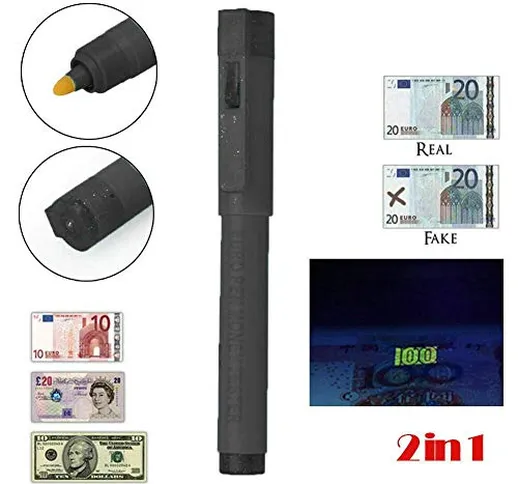 Money Tester Checker Penna Rilevatore di banconote Forgiato falso falso 2 in 1 Torcia UV p...