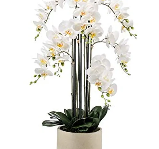 artplants.de Orchidea phalaenopsis Artificiale Cecile, Vaso di Ceramica, Bianco, 100cm - O...