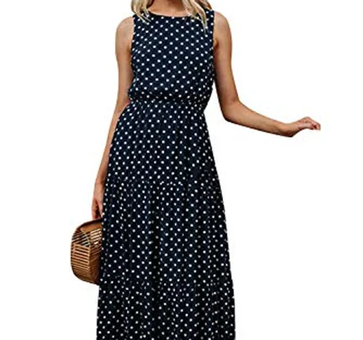 Vestito a Pois Donna Vintage Lungo Swing Abito Stilo Impero Vita Alta Caftano Boho Chic Ve...