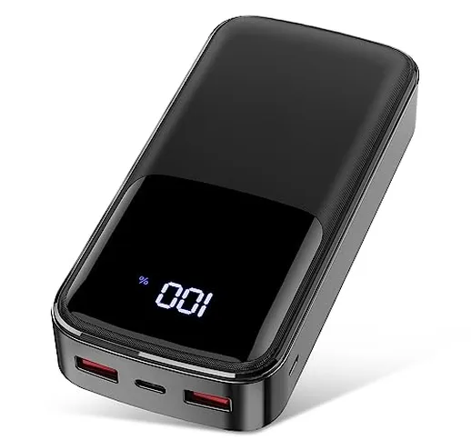 Power Bank 24000mAh con 3 Uscite e 2 Ingressi Ricarica Rapida 22.5W Caricabatterie Portati...