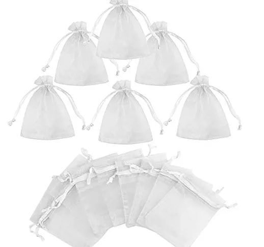 Gudotra 50 Pezzi Sacchetti Bianco Bustina Organza Portaconfetti per Matrimonio Battesimo R...