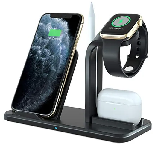 Carpuride Supporto Caricabatterie Wireless 4 in 1 Caricatore Stand per Apple Watch, iPhone...