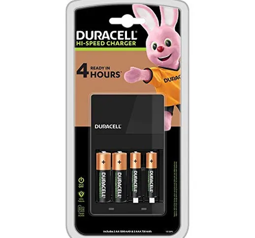 Duracell - Caricabatterie da 4 Ore, con incluse batterie ricaricabili, 2 AA + 2 AAA