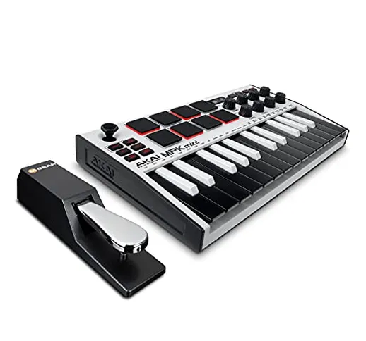 AKAI Professional MPK Mini MK3 White + M-Audio SP-2 - Tastiera MIDI Controller USB con 25...