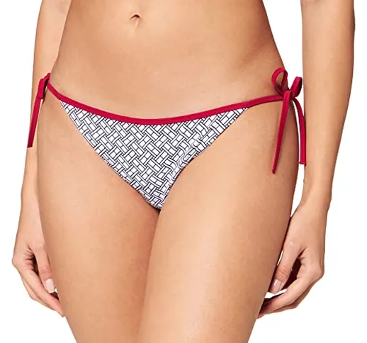 Tommy Hilfiger Cravatta Laterale Parte Inferiore del Bikini, Bandiera AOP Bianco, L Donna