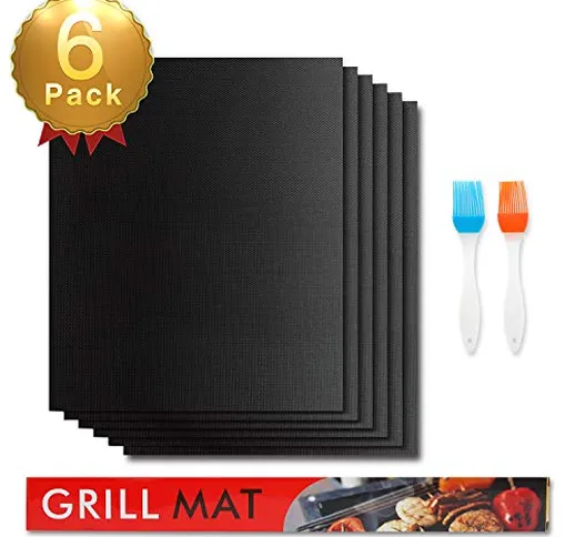 Besfair Tappetino Grill BBQ 6 Pz, Tappetini da Forno in Teflon, Senza PFOA, Facili da Puli...