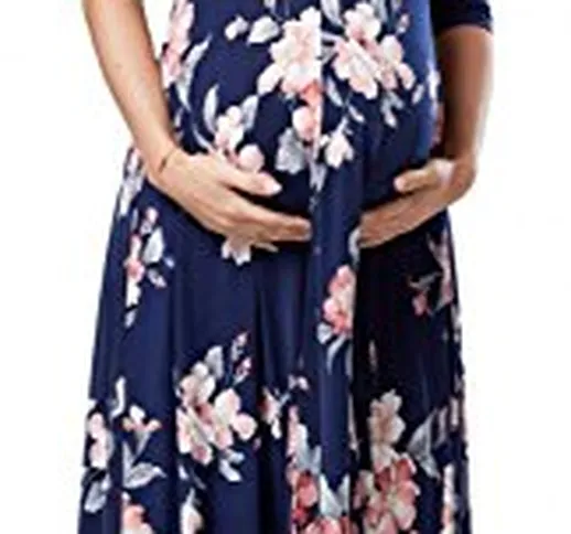 HAPPY MAMA. Donna Maxi Vestito prémaman per L'Allattamento. Maniche 3/4. 608p (Style 2, IT...