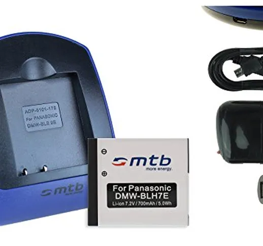 Batteria + Caricabatteria (USB/Auto/Corrente) DMW-BLH7 per Panasonic Lumix DC-GX800 / DMC-...