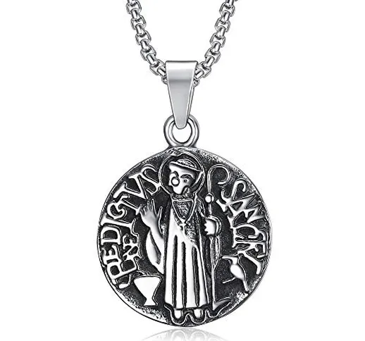 BOBIJOO JEWELRY - Collana Ciondolo Medaglione Sanctus Benedictus in Acciaio Inox Croce di...