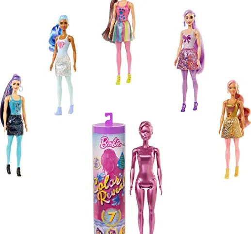 ​Barbie Color Reveal Serie Metallic, Bambola con 7 Sorprese, Assortimento Casuale, Giocatt...