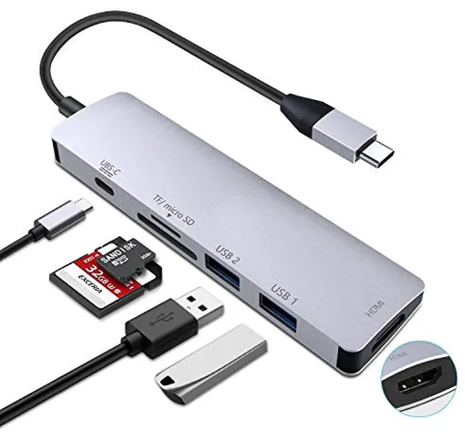 TR Turn Raise USB C Hub, Adattatore 7 in 1 Tipo C con HDMI 4K,3 Porte USB 3.0,Porta di Ric...