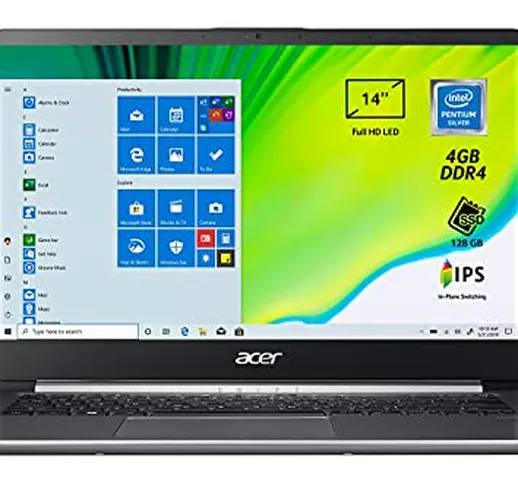 Acer Swift 1 SF114-32-P25J PC Portatile, Notebook, Processore Intel Pentium N5000, Ram 4 G...