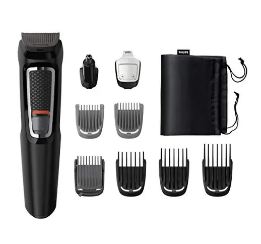 Philips MG3740/15 Multigroom 3000 Series Rifinitore All-in-One 9 in 1, Barba e Capelli, Ne...