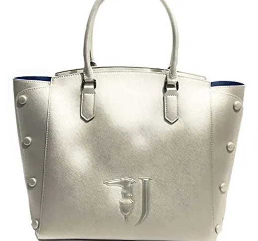 Trussardi Jeans Melissa Shopping Bag Covered Studs, Borsa a spalla Donna, Argento, 32x32x1...