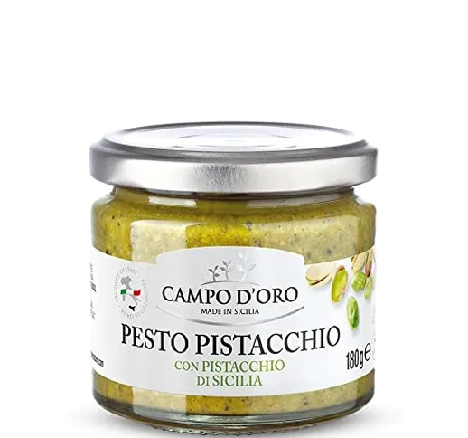 CAMPO D'ORO | PESTO DI PISTACCHIO 180 GR | Specialità siciliane per ricette, sugo pronto s...