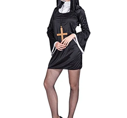 EraSpooky Costume da Suora ImpertinenteVicari Religiosi Femminili Vestito Nero da Abito Fa...