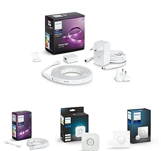 Philips Hue White and Color Lightstrip, Kit base Striscia LED Smart da 2m+Striscia LED Sma...