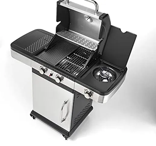 Barbecue a Gas Indianapolis 3 Ompagrill Bruciatori 3 Kw Fornello Laterale Ruote