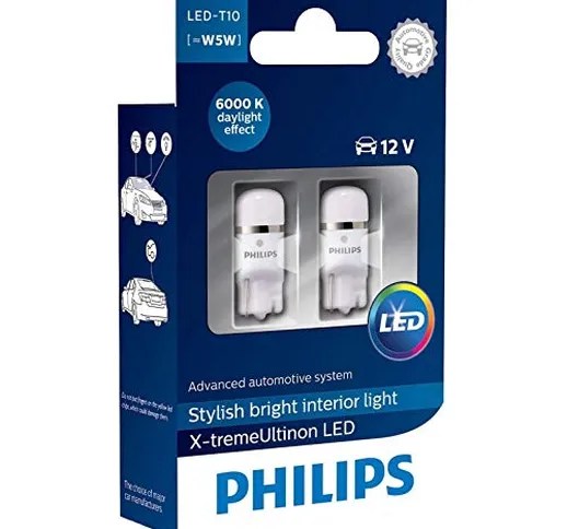 Philips 127996000KX2 X-treme Vision LED T10 6000K CeraLight, Diffusione Uniforme della Luc...