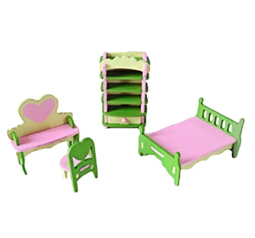 Beetest® - Mini Dollhouse di Legno Mobili Camera da Letto per Case di Barbie per Bambini G...