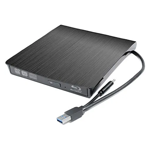 Masterizzatore Blu-ray esterno USB 3.0 Tipo-C USB 3.0, per Windows 10, 7, 8, Vista Pro, Ho...