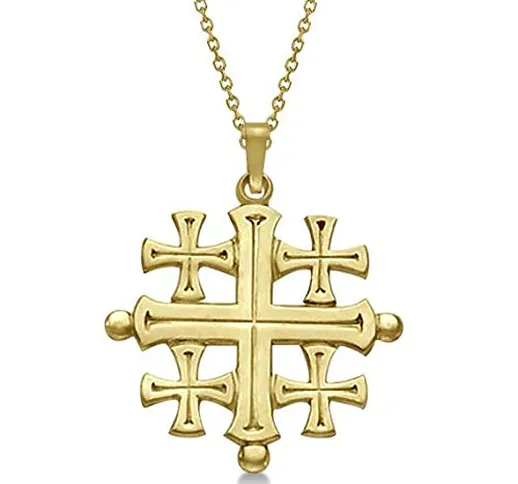 Ciondolo croce di Gerusalemme per uomini o donne in oro giallo 14 kt, pendente croce oro g...