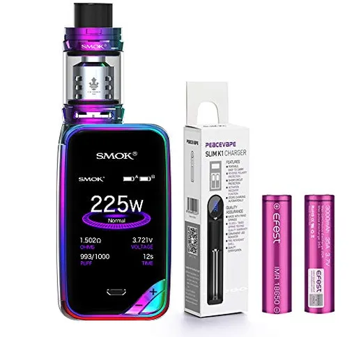 Autentico SMOK X PRIV Kit 225W TFV12 PRINCE 2mL Tank (Arcobaleno) con 2x Efest 3000 mAh 18...