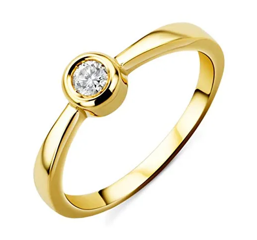 Orovi - Anello da donna in oro giallo 14 carati (585) e diamante 0,1 ct, solitario e Oro g...